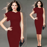 Vfemage Womens Elegant Ruffle Sleeve Ruched Party Wear To Work Fitted Stretch Slim Wiggle Pencil Sheath Bodycon Dress 1157