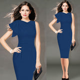 Vfemage Womens Elegant Ruffle Sleeve Ruched Party Wear To Work Fitted Stretch Slim Wiggle Pencil Sheath Bodycon Dress 1157