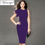 Vfemage Womens Elegant Ruffle Sleeve Ruched Party Wear To Work Fitted Stretch Slim Wiggle Pencil Sheath Bodycon Dress 1157