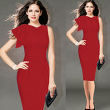 Vfemage Womens Elegant Ruffle Sleeve Ruched Party Wear To Work Fitted Stretch Slim Wiggle Pencil Sheath Bodycon Dress 1157