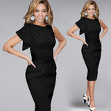 Vfemage Womens Elegant Ruffle Sleeve Ruched Party Wear To Work Fitted Stretch Slim Wiggle Pencil Sheath Bodycon Dress 1157