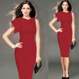 Vfemage Womens Elegant Ruffle Sleeve Ruched Party Wear To Work Fitted Stretch Slim Wiggle Pencil Sheath Bodycon Dress 1157