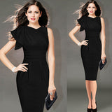 Vfemage Womens Elegant Ruffle Sleeve Ruched Party Wear To Work Fitted Stretch Slim Wiggle Pencil Sheath Bodycon Dress 1157