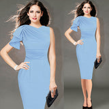 Vfemage Womens Elegant Ruffle Sleeve Ruched Party Wear To Work Fitted Stretch Slim Wiggle Pencil Sheath Bodycon Dress 1157