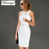 Vfemage Womens Elegant Sleeveless Belted Wear To Work Office Business Party Casual Summer Bodycon Slim Fitted Pencil Dress 6406