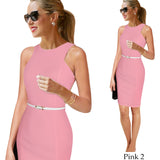 Vfemage Womens Elegant Sleeveless Belted Wear To Work Office Business Party Casual Summer Bodycon Slim Fitted Pencil Dress 6406