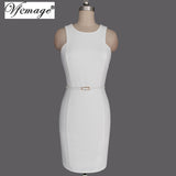 Vfemage Womens Elegant Sleeveless Belted Wear To Work Office Business Party Casual Summer Bodycon Slim Fitted Pencil Dress 6406