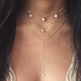 Women Crystal Necklaces & Pendants 3 Multi Layer Necklace Star Tassel Charm Choker Necklace For Women Gold Long Collier Femme