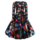 Elegant Christmas Dress Autumn Vintage Party Dress Snowflake White Autumn Winter Dress Vestidos