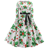 Elegant Christmas Dress Autumn Vintage Party Dress Snowflake White Autumn Winter Dress Vestidos