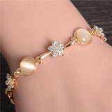 Women Fashion Bridal Jewelry Flower Opal Charm Bracelets Gold Color Crystal Statement Bracelets & Bangles