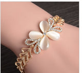 Women Fashion Bridal Jewelry Flower Opal Charm Bracelets Gold Color Crystal Statement Bracelets & Bangles