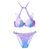 Women Mermaid Shell Shape Design Vintage Beach Wear Cover-up Bikini set Brazilian Bathing Suit