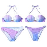 Women Mermaid Shell Shape Design Vintage Beach Wear Cover-up Bikini set Brazilian Bathing Suit