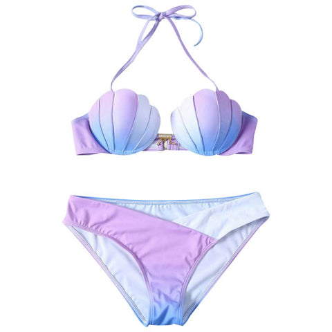 Women Mermaid Shell Shape Design Vintage Beach Wear Cover-up Bikini set Brazilian Bathing Suit