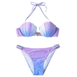 Women Mermaid Shell Shape Design Vintage Beach Wear Cover-up Bikini set Brazilian Bathing Suit
