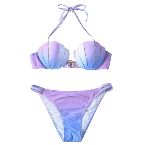 Women Mermaid Shell Shape Design Vintage Beach Wear Cover-up Bikini set Brazilian Bathing Suit