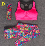 Women Yoga Fitness Sports Sets Gym Workout Sportswear 3pcs/Set Tracksuits Headband+Bra+Printed Yoga Pants Sport Leggings Suits