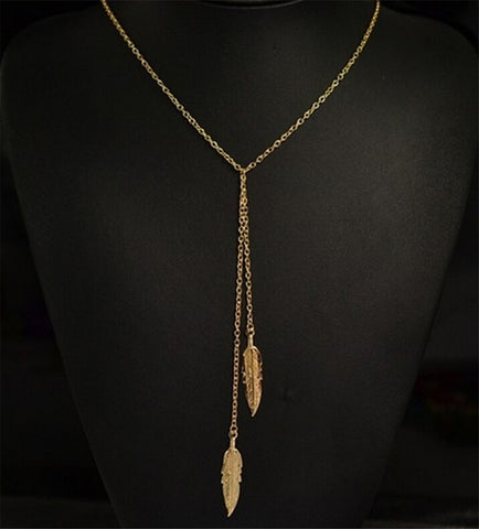 Women new Fashion Long Chain Necklace Chic Leaf Feather Tassel Pendant Necklaces