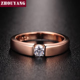 ZHOUYANG 4.5mm Hearts and Arrows Cubic Zirconia Wedding Ring Rose Gold & Silver Color Classical Finger Ring R400 R406