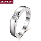 ZHOUYANG 4.5mm Hearts and Arrows Cubic Zirconia Wedding Ring Rose Gold & Silver Color Classical Finger Ring R400 R406