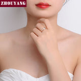 ZHOUYANG 4.5mm Hearts and Arrows Cubic Zirconia Wedding Ring Rose Gold & Silver Color Classical Finger Ring R400 R406