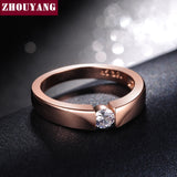 ZHOUYANG 4.5mm Hearts and Arrows Cubic Zirconia Wedding Ring Rose Gold & Silver Color Classical Finger Ring R400 R406