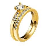 Zircon Unisex Ring Couple Engagement Wedding Alloy Plated Gold
