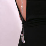 backdrop necklace water dorp glass crystal pendant pearl back chain deep V bride wedding jewelry backless dress long necklace