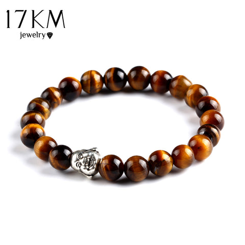 17KM Fashion Jewelry Black Lava Energy Stone Onyx Beads Silver Color Buddha Bracelet Men Women Gift Religion Bracelets pulseras