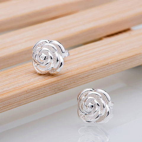 flower classic stacked silver plated earrings 925 jewelry for women silver earrings WXZNYDTL