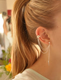 Silver Ear Clip Leaf Tassel Earring