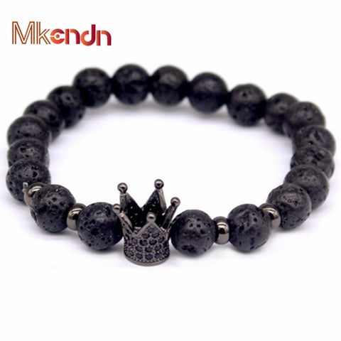 2016 New design Trendy Imperial Crown Charm Bracelets Men Natural Lava Stone Beads For Women Men Jewelry Pulseras Mujer