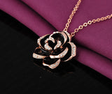 Black Austrian Enamel Rose Flower Necklace