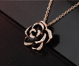 Black Austrian Enamel Rose Flower Necklace