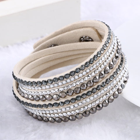 2016 Hot Sale  Fashion Rhinestone Leather Wrap Bracelet Crystal Multilayer Bracelets bangles for Women/Men pulseras mulher