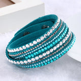 2016 Hot Sale  Fashion Rhinestone Leather Wrap Bracelet Crystal Multilayer Bracelets bangles for Women/Men pulseras mulher