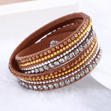 2016 Hot Sale  Fashion Rhinestone Leather Wrap Bracelet Crystal Multilayer Bracelets bangles for Women/Men pulseras mulher