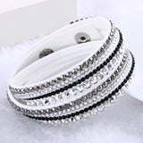 2016 Hot Sale  Fashion Rhinestone Leather Wrap Bracelet Crystal Multilayer Bracelets bangles for Women/Men pulseras mulher