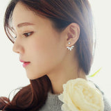 Korean Gold and Silver Plated Leave Crystal Stud Earring