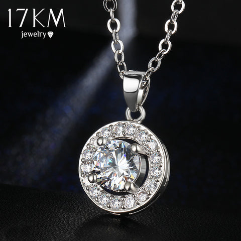 17KM 2016 New Fashion Silver Color Zircon Crystal Pendant Gold Color Chain Necklace for Women Girls Party Wedding Jewelry