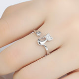 Delicate Silver Gold Tone Cat Ring