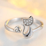 Delicate Silver Gold Tone Cat Ring