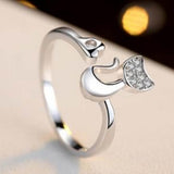 Delicate Silver Gold Tone Cat Ring