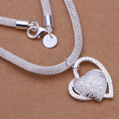 925 Sterling silver plated collar necklace Inlaid Stone Heart