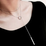 Vintage 925 Sterling Silver Jewelry Circle Strip Long Chain Pendant