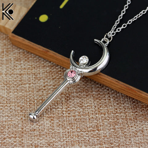 Anime Cartoon Silver Necklace Sailor Moon Stick With Crystal Pendant Necklace Cosplay Christmas girl nice gift