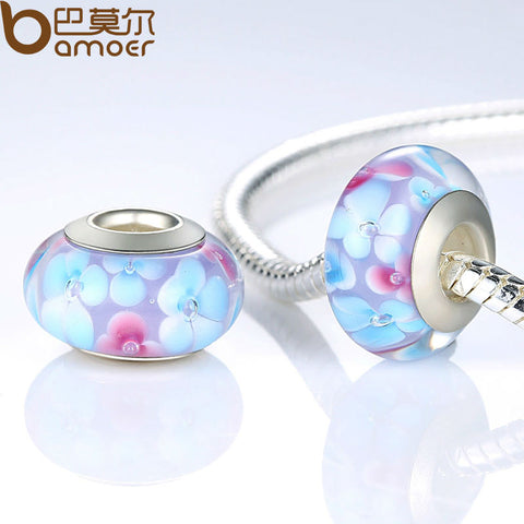Stunning Silver Color Blue Murano Glass Flower Beads Fit Bracelet & Necklace Jewelry Making PA6322