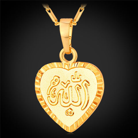 U7 Arabic Jewelry Allah Necklace Women Gold Color Vintage Muslim Heart Necklaces & Pendants Islamic Jewelry P650