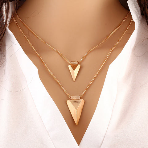 N163 Multilayer Necklaces For Women Triangle Pendant Collares Minimalist Jewelry Double Layer Dainty Necklace One Direction